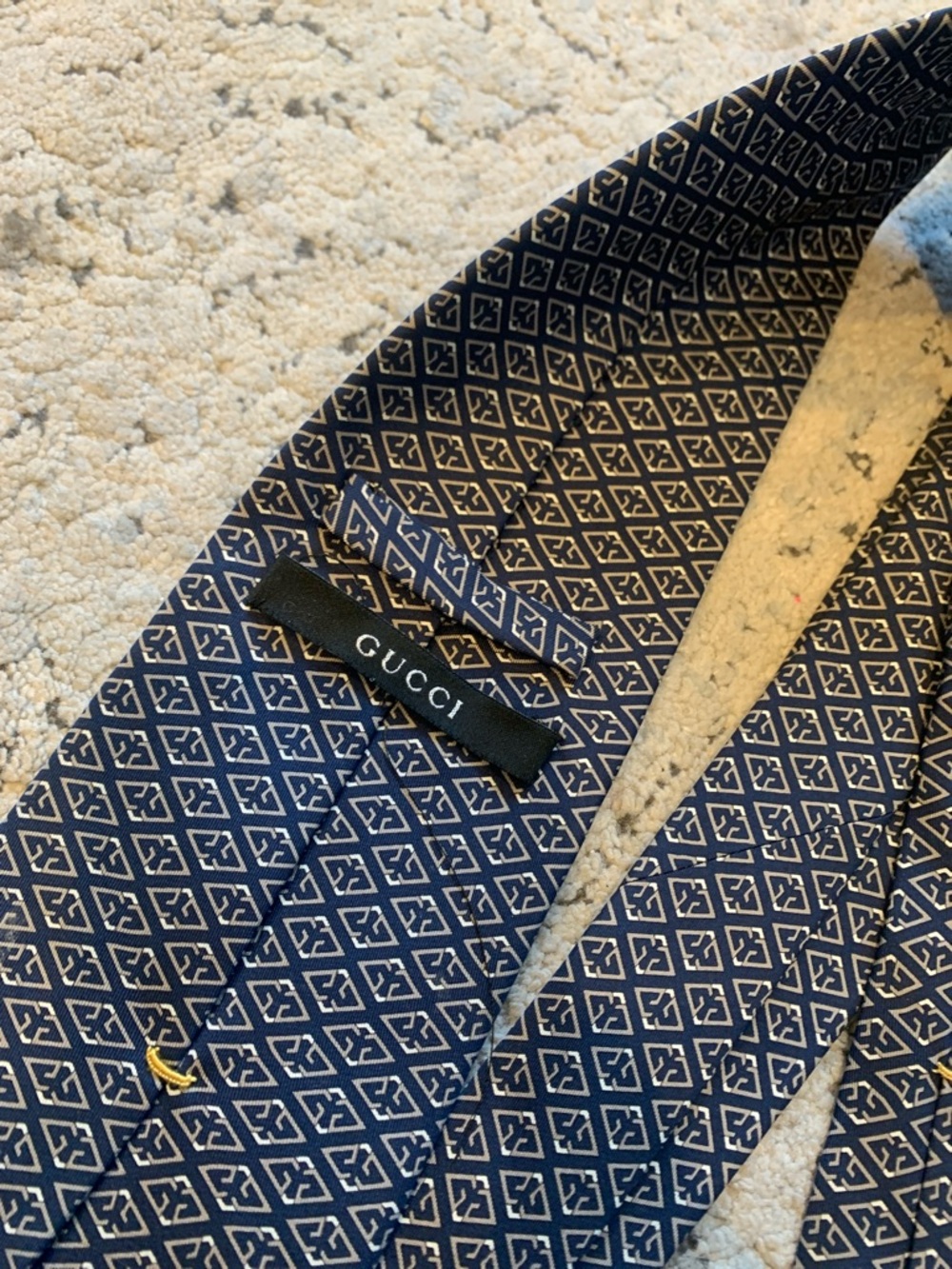 Gucci Navy Blue Diamond-Pattern Silk Tie - Picture 2 of 5